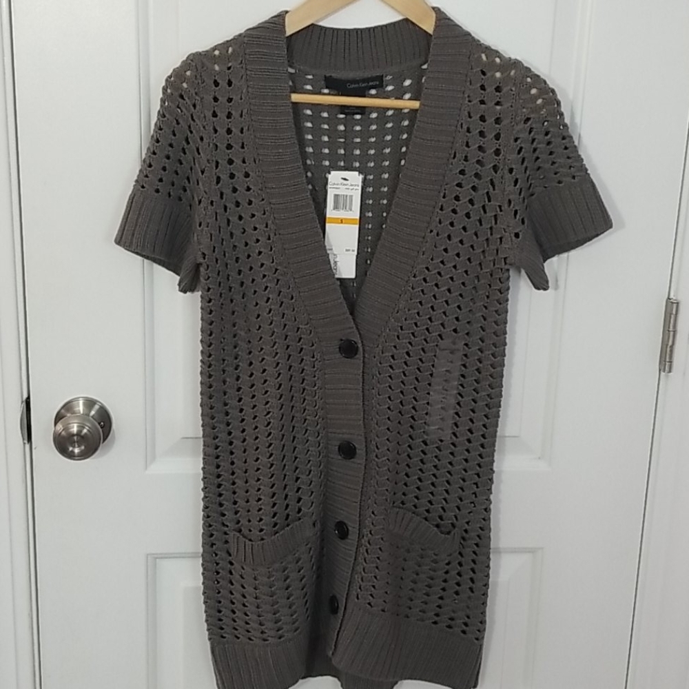 Calvin Klein Open Knit Short Sleeve Cardigan
